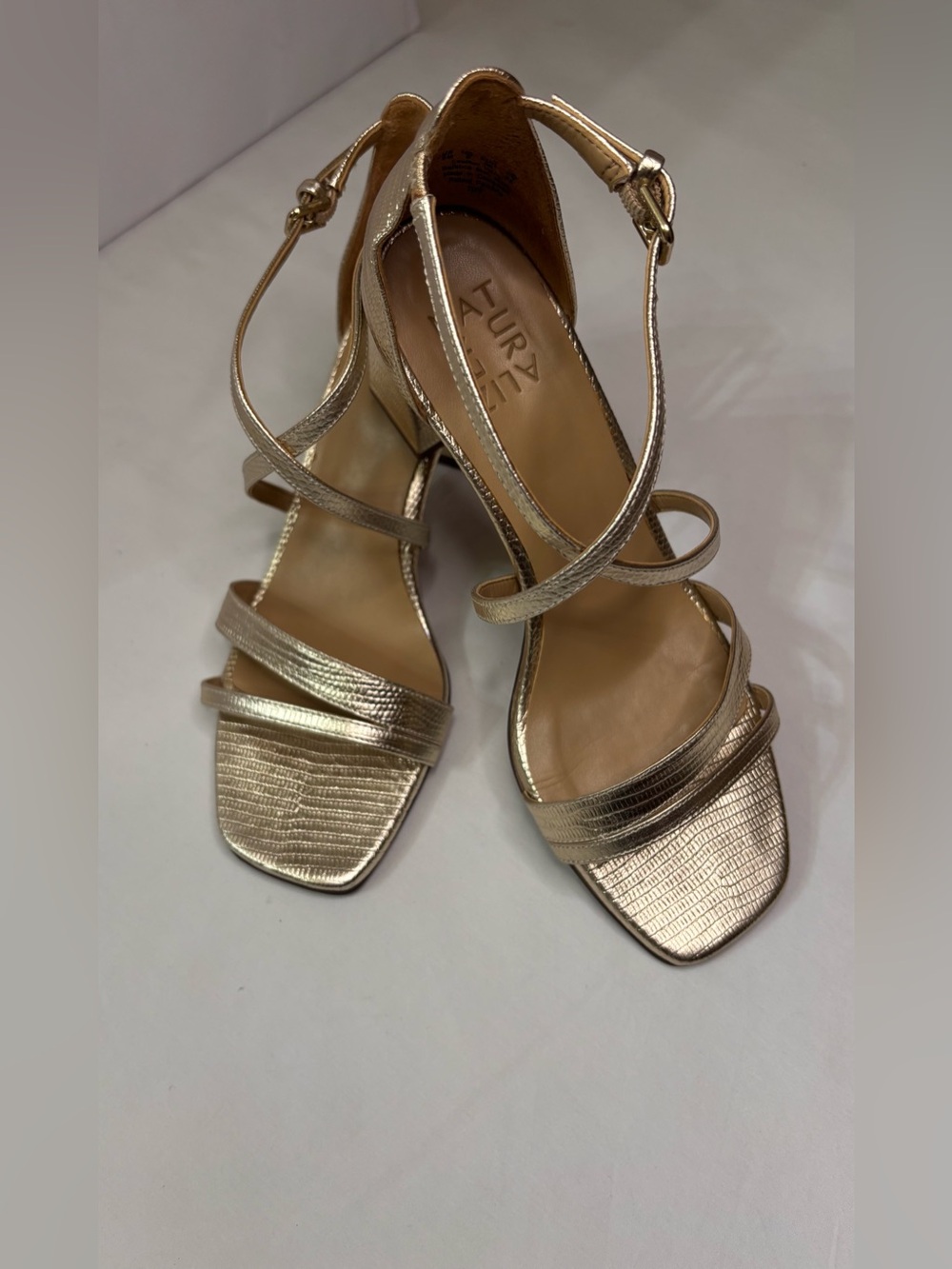 Naturalizer Metallic Gold Strappy Block Heel Sandals